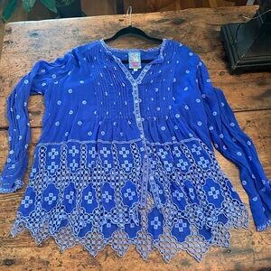 Johnny Was Royal Blue Embroidered Blouse